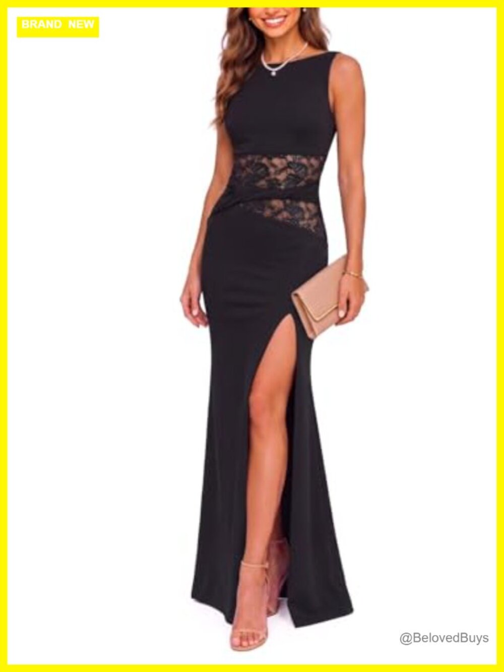 Spliced Lace Bodycon Side Split Maxi Formal Wedding Guest Dress